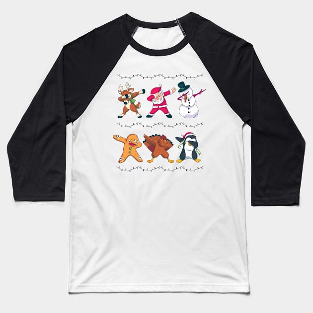 Christmas Dabbing Santa Reindeer Snowman Penguin Gingerbread Cookie Funny Kids Baseball T-Shirt by Evoke Collective